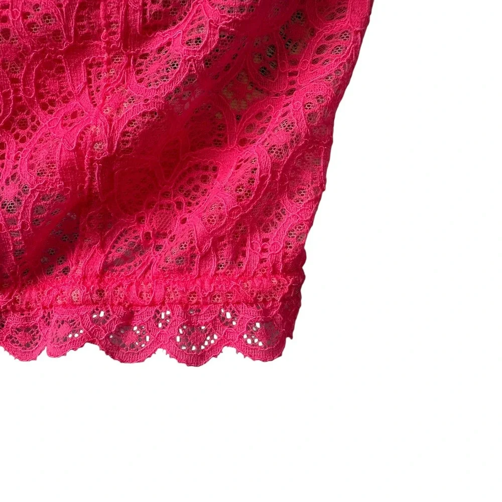 Victoria's Secret Hot Pink Lace Corset Bustier Top 34D Underwire Zip Back